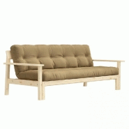 CANAPÉ CONVERTIBLE FUTON UNWIND PIN NATUREL COLORIS BEIGE BLÉ 130 X 190 CM.