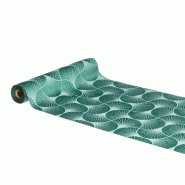 Chemin de table velours vert malachite imprimé ginkgo 28cm x 3m