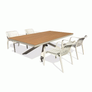 DCB GARDEN Ensemble repas de jardin 4 places en aluminium de coloris grège avec plateau en polywood effet bois (180X100 cm) - LAMU - 3700286491611