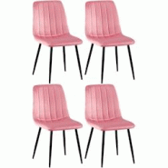Décoshop26 - Lot de 4 chaises de salle à manger coutures décoratives verticales assise en tissu velours rose pieds en métal noir 10_0001866 - noir Décoshop26 - Lot de 4 chaises de salle à manger coutures décoratives verticales assise en tissu velours rose pieds en métal noir 10_0001866 - noir