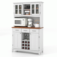 Helloshop26 - Buffet de cuisine 106 x 41,5 x 184,5 cm avec 4 armoires et porte-bouteilles moderne en MDF blanc 20_0010807 - 3000226382871
