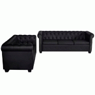 Helloshop26 - Jeu de  Canapé 2 places de salon salle de séjour maison intérieur et à 3 places cuir synthétique noir  02_0019081 - noir polyester