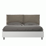 Lit double éclairé avec rangements, lit double relevable, 160 x 200 cm, bois blanc, coussins assortis couleur cappuccino - marron VE162GANTECNT-24-TR