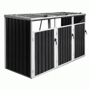 Merax cache-poubelles pour 3 bacs 120L/240L, acier galvanisé, résistant, portes verrouillables, noir/argent - noir métal W3600S00026