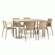 RATTATAN Ensemble de salle à manger extérieur Table rectangulaire 130x80 cm et 6 chaises avec accoudoirs, résistant, pour terrasses, jardins-Zeno+G