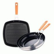 San Ignacio Compact - Jeu de 2 Poêles Ø16/Ø28cm et Grill Carré 28x28cm en Aluminium Forgé Compatible Induction - PK8732