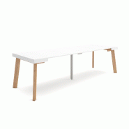 SKRAUT HOME Table console extensible, 260, Pour 12 personnes, Pieds en bois, Blanc - blanc Bois manufacturé 356_25
