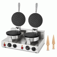 VERTES Gaufrier double, Appareil Cornets de Glace Professionnel, 48 Pièces/Heure, 2 Cônes de moulage, Réglable 0-300°C, Minuterie, Anti-Adhérent_0