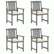 VidaXL Chaises De Jardin Et Coussins Lot De 4 Gris Bois Acacia Massif - gris 8720286236192