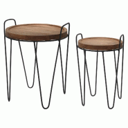 WellHome - Lot de 2 tables basses coloris naturel Ø28 / Ø38 cm - multi-matériau WH14333