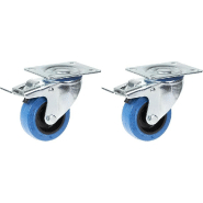 Roulette 80mm 3" pivotante en caoutchouc bleu avec frein, forte capacité de 280kg, jeu de 2 Roulette 80mm 3" pivotante en caoutchouc bleu avec frein, forte capacité de 280kg, jeu de 2