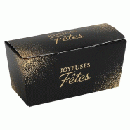 Ballotin "Joyeuses Fêtes" noir et or 125g 10,9x4,6x5,2cm - par 25