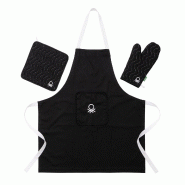 Benetton - Set 3pc tablier (tablier + gant + manique) 100% coton couleur noire - noir BE160