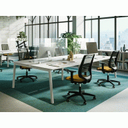 Bureau bench 4 personnes Pop Ace plan mélaminé et structure en acier Bureau bench 4 personnes Pop Ace plan mélaminé et structure en acier