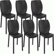 CLP Lot de 6 chaises de jardin Nora Plastique HBT: 80x58x59 cm Noir - noir plastique 328003
