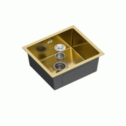 Gasfrit - Évier de cuisine avec siphon pour installation sur plan de travail en acier inoxydable couleur or, 1 cuve, 470 x 410 mm - doré inox gfyl6