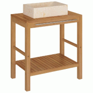 Helloshop26 - Armoire de toilette 74 x 45 x 75 cm en teck solide avec lavabo en marbre crème 02_0006620 - Bois massif 3000363624636