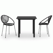 Helloshop26 - Ensemble à dîner salon de jardin meuble d'extérieur 3 pièces rotin PVC noir 02_0014220 - noir verre 3000131771531