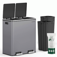 Helloshop26 - Poubelle 2 pédales poubelle avec double compartiment 2 x 30 litres anti-traces de doigts inox seau intérieur plastique 12_0007161 - in
