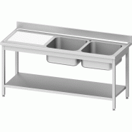 Plonge 2-bacs (d) 1400x700x850 mm avec étagère basse à monter - P954597140