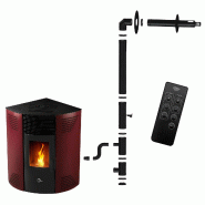 Poêle à granulés d’angle étanche Iseos 12,2 kW Bordeaux Sannover + Kit d’installation - rouge acier 3760401213955