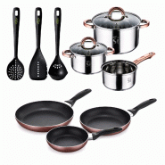 San Ignacio - Batterie de Cuisine Onil 5 pièces en Acier Inoxydable avec 3 Poêles Navy Paradise Ø16/20/24 cm et Set de 3 Ustensiles de Cuisine - PK