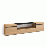 SKRAUT HOME Meuble TV, Banc Télé, 200x45x35cm, Pour les TV jusqu'à 80", Meubles de salon, Chêne et noir - beige Bois manufacturé 46_17