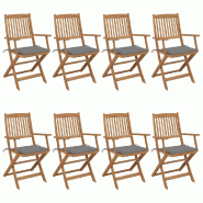 VidaXL Chaises Pliables De Jardin Lot De 8 Avec Coussins Bois D Acacia - gris 3074968