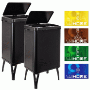 WellHome - Set de 2 Poubelles Intelligentes 40L de couleur Noire avec Étiquettes Magnétiques 35,5x26x71,5cm - noir inox PK6658