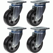 152mm 6" roulette caoutchouc noir pivotante capacité 1320kg, set de 4 152mm 6" roulette caoutchouc noir pivotante capacité 1320kg, set de 4