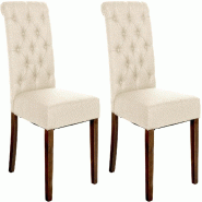 Décoshop26 - Lot de 2 chaises de salle à manger élégance capitonnée et confort en tissu crème cadre en bois marron foncé 10_0007511 - beige Boi