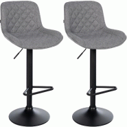 Décoshop26 - Lot de 2 tabourets de bar repose-pieds hauteur réglable en tissu gris foncé coutures losange cadre métal noir 10_0006159 - gris méta