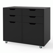 Helloshop26 - Commode à 4 tiroirs et 2 portes 73 x 40 x 64,5 cm mobile avec roulettes design moderne en MDF noir 20_0011558 - noir Bois manufacturé