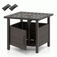 Helloshop26 - Table d'appoint rectangulaire en rotin avec trou pour parapluie 55,5 x 55,5 x 47,5 cm durable et élégante en rotin pe 20_0013991 - Boi