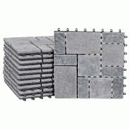 Mendler Carreau en pierre HWC-K70, Carreau de sol à emboîter balcon/terrasse en pierre naturelle, 11x 30x30cm = 1m² ~ gris foncé - gris pierre 96929