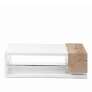 TABLE BASSE MARDIN 120 X 63 CM DÉCOR CHÊNE NOUEUX ET BLANC LAQUÉ BLANC