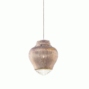 Zafferano Clyde Suspension en verre soufflé or rose avec traitement rigadin et structure en métal gris, hauteur réglable, design modulaire - doré