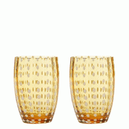 Zafferano Perle Amber Glass - Verre Soufflé À La Bouche, 32 Cl, Fait Main - Set De 2 Verresartisanaux Pour Eau Ou Cocktails - orange 8051827970344