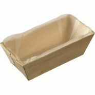 Barquette rectangle bois naturel avec papier cuisson blanc 215ml - par 200