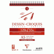 Clairefontaine Lot de 5 Bloc spiralé de 50 feuilles de papier dessin croquis blanc, 120 g/m², A5 - 3329680966169