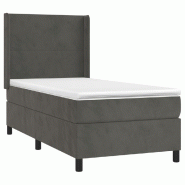 Décoshop26 - Cadre de lit LED avec sommier tête de lit matelas 90x200cm tissu velours gris foncé TDL0208255 - gris 3001279088000