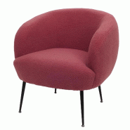 Décoshop26 - Fauteuil lounge dossier enveloppant et design arrondi en tissu bouclé rouge pourpre avec pieds métal 04_0009484 - rouge métal 3000267