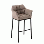Décoshop26 - Tabouret de bar chaise haute de comptoir couture carrées assise en tissu marron clair 4 pieds stables en métal noir 10_0004705 - marro Décoshop26 - Tabouret de bar chaise haute de comptoir couture carrées assise en tissu marron clair 4 pieds stables en métal noir 10_0004705 - marro