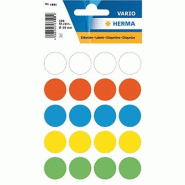 HERMA 100 pastilles adhésives coloris assortis, Ø 19 mm (5 feuilles 9x16 / cdt) - 1881