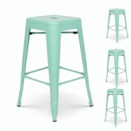 Kosmi Lot de 4 tabourets de bar style industriel vert clair brillant  Hauteur 66cm - vert métal 3760301692867