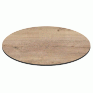 Oviala Business Plateau de table de jardin rond HPL 70 cm chêne naturel - marron métal 114931