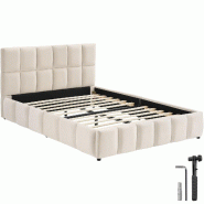 TecTake GmbH tectake lit rembourré SHIRLEY avec sommier à lattes, capacité 250 kg, 153x220x93 cm, aspect velours sable - beige Bois manufacturé 406497