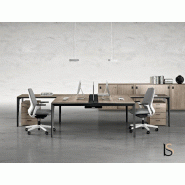 Bureau bench 2 personnes avec retour X5 - Officity. - 140, Blanc, Blanc
