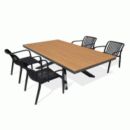DCB GARDEN Ensemble repas de jardin 4 places en aluminium de coloris gris anthracite avec plateau en polywood effet bois (180X100 cm) - LAMU - 3700286