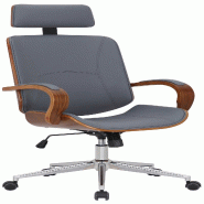 Décoshop26 - Fauteuil de bureau rétro-chic – Confort et style intemporel assise en PVC gris cadre en métal et bois couleur noyer 10_0007044 - gri Décoshop26 - Fauteuil de bureau rétro-chic – Confort et style intemporel assise en PVC gris cadre en métal et bois couleur noyer 10_0007044 - gri